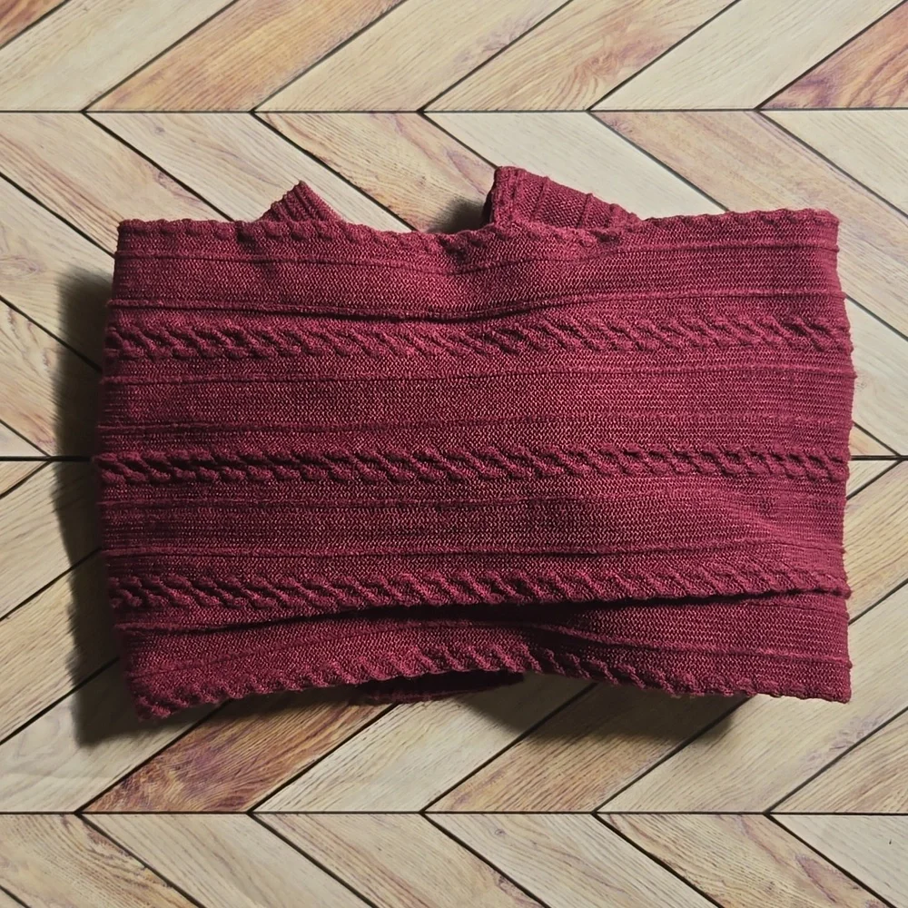 ​Burgundy Cable Knit Baby Girl Headband Large Bow Turbans Soft Stretch Headwrap